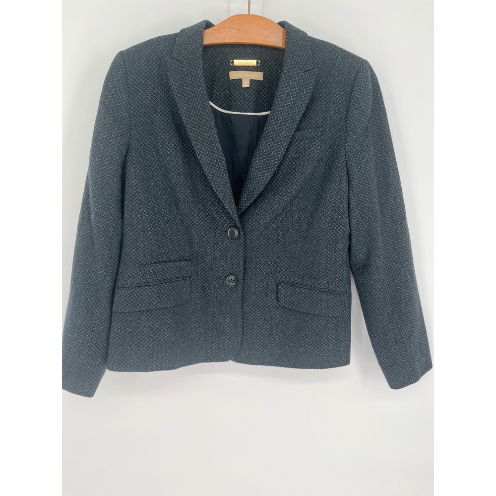 TALBOTS Blazer Women 10P Blue Wool Blend Diamond Weave Stretch Jacket Office